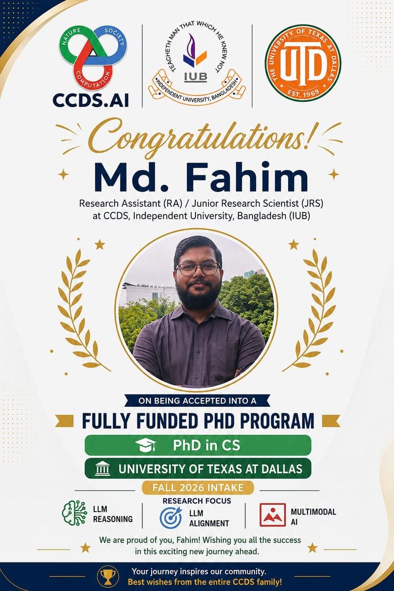 Md. Fahim Awarded Fully Funded PhD Position at UT Dallas