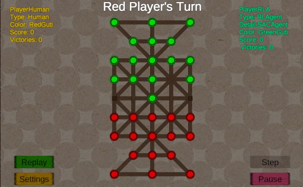 A Web-based Sholo Guti (Bead 16) Game that uses Reinforcement Learning Agents